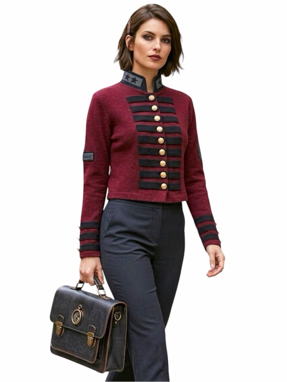 Vintage Claude Barthélémy Paris Military Hussar Knit Sweater Jacket Cropped Red